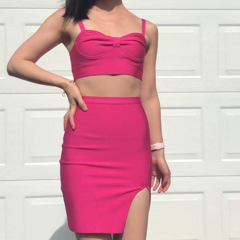 NBD Fuschia Kristen Crop Top Christy Skirt Set XS